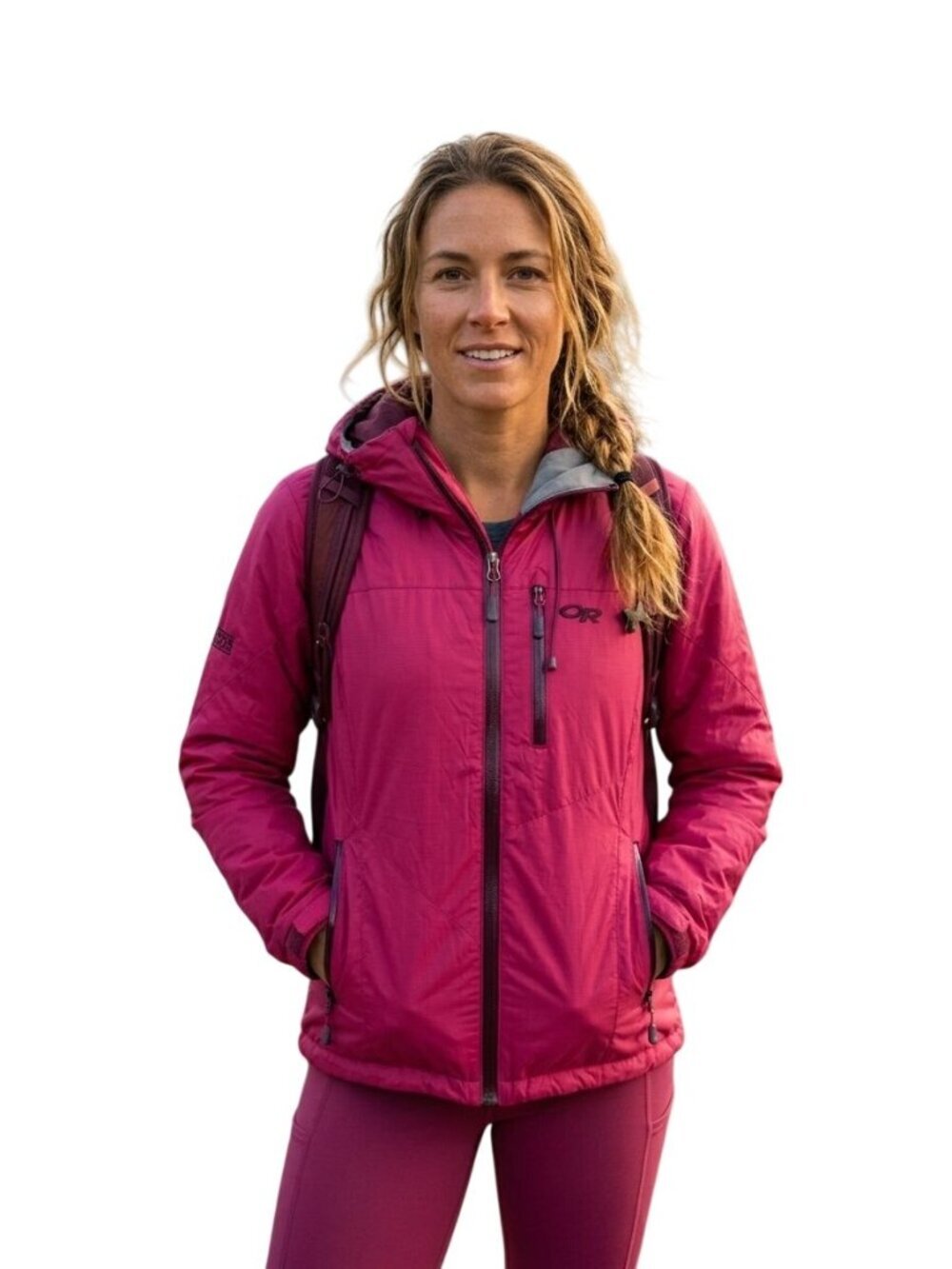 Outdoor Research Full Zip Puffy Jacket Zip Pockets Primaloft Pink Pertex  Size S